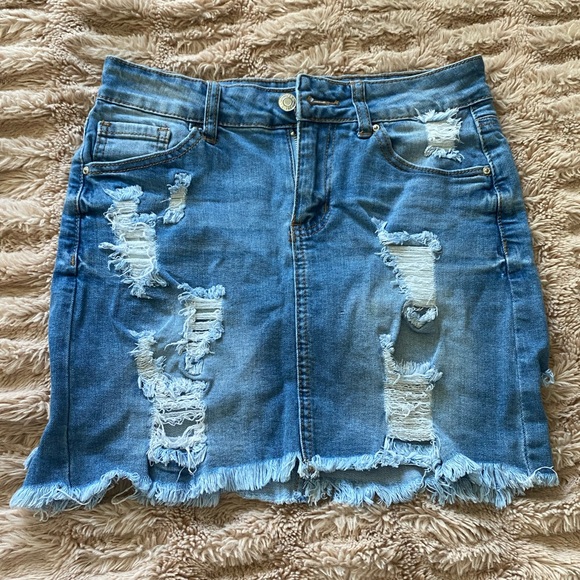 Fashion Nova Ripped Jean Mini Skirt - Picture 1 of 4